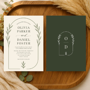 Invitation Mariage Bohème Minimaliste Olive Verte Arch