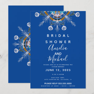 Invitation Mariage Bohème Moderne Mandala Bleu Moutarde Enter