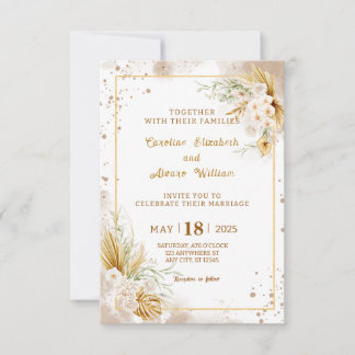Invitation Mariage Bohème Or Glitter Pampas & Orchidée