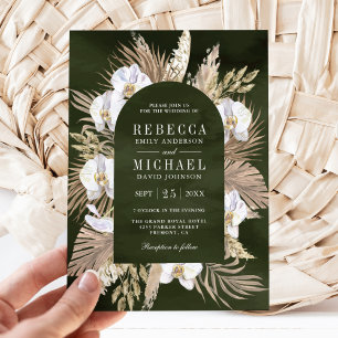 Invitation Mariage Bohème Pampas Orchidée Blanche Palmier Séc