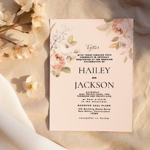 Invitation Mariage bohème pastel rose marron floral rustique
