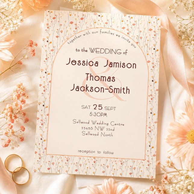 Invitation Mariage Bohème Romantique aux Péches et Crème (Créateur téléchargé)