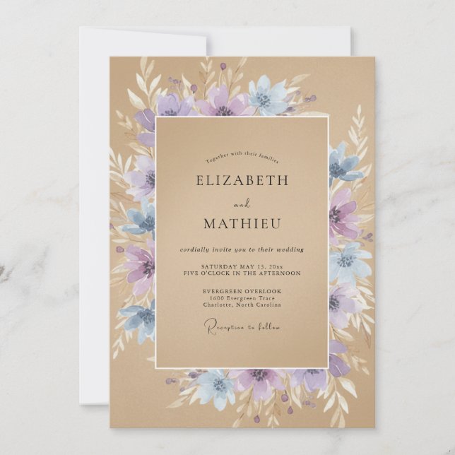 Invitation Mariage Bohème Rustique à la Lavande Claire (Devant)
