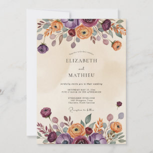 Invitation Mariage Bohème Rustique aux Teintes de Prune