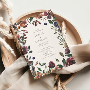 Invitation Mariage bohème rustique botanique bordeaux frontiè