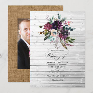Invitation Mariage Bohème Rustique Fleur Violet Bordeau