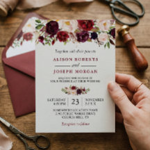 Mariage Bohème Rustique Floral Rouge Bourgogne Aqu