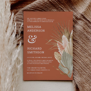 Invitation Mariage Bohème Rustique Palmes Séchées Pampas Terr