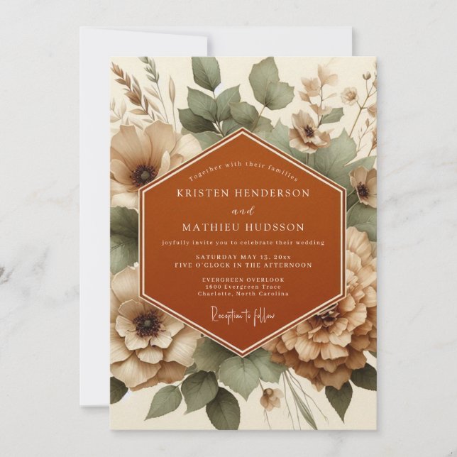 Invitation Mariage Bohème Terracotta Subtil (Devant)