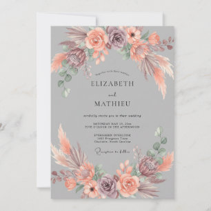 Invitation Mariage Bohème Terrien Gris Étain