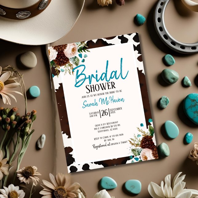 Invitation Mariage Bohème Turquoise de l'Ouest (Western Boho Turquoise Bridal Shower Invitation)