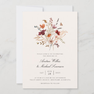 Invitation Mariage Bohème Vintage Fleur Sauvage Automne