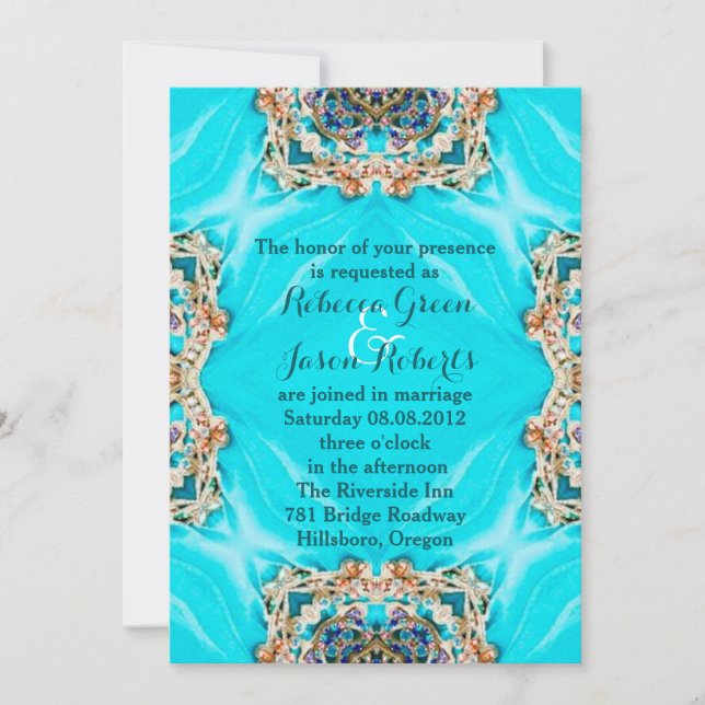 Invitation mariage bohème vintage sarcelle turquoise (Devant)