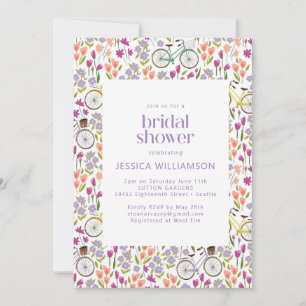 Invitation Mariage Bohème Vintage Vélo Fleurs Délicates