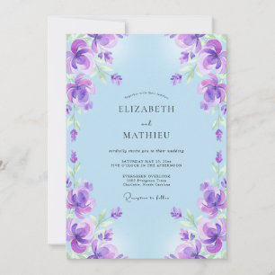 Invitation Mariage Bohème Violet Azur Peint