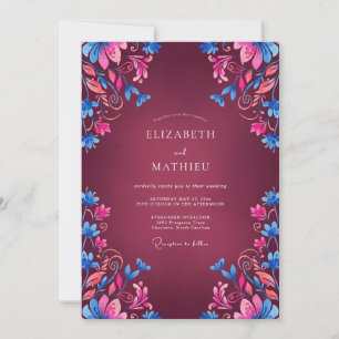 Invitation Mariage Bohème Vivid Bordeaux
