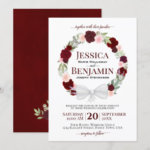 Invitation Mariage Boho à couronne florale rousse rustique de