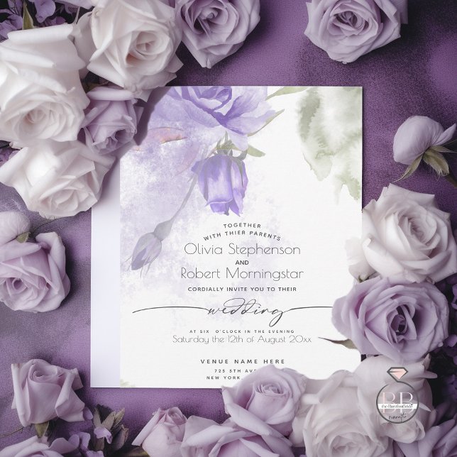 Invitation MARIAGE | Boho Aquarelle violet Rose Floral (Créateur téléchargé)