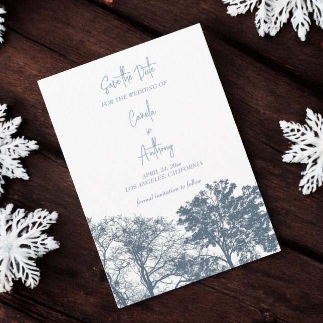 Invitation Mariage Boho Arbres Bleus Bas (Créateur téléchargé)