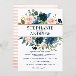 Invitation Mariage Boho bleu bleu bleu rose bleu marine