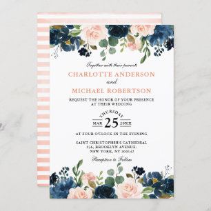 Invitation Mariage Boho bleu bleu bleu rose bleu marine