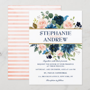 Invitation Mariage Boho bleu bleu bleu rose bleu marine