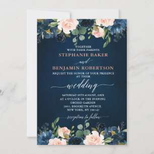 Invitation Mariage Boho bleu bleu bleu rose bleu marine