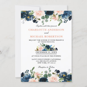 Invitation Mariage Boho bleu bleu bleu rose bleu marine