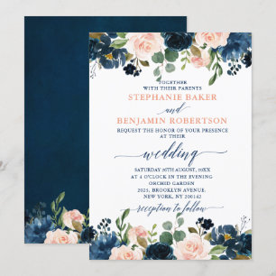 Invitation Mariage Boho bleu bleu bleu rose bleu marine