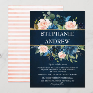 Invitation Mariage Boho bleu bleu bleu rose bleu marine