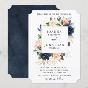 Invitation Mariage Boho bleu bleu bleu rose bleu marine