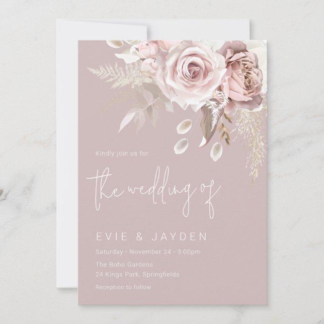 Invitation Mariage Boho Blush moderne (Devant)