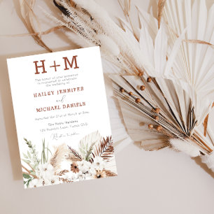 Invitation Mariage Boho de Monogramme Floral Blanc