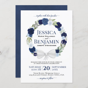 Invitation Mariage Boho élégant en fleurs bleu rustique