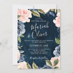 Invitation Mariage Boho en or bleu bleu bleu rose marine