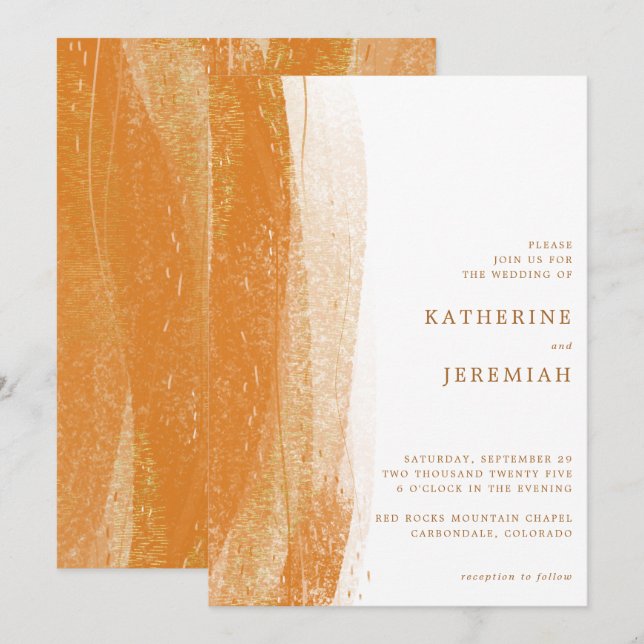 Invitation Mariage Boho en terre cuite moderne Burning Gold F (Devant / Derrière)