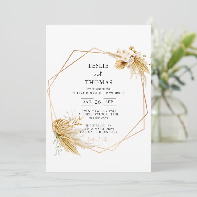 Invitation Mariage Boho, Ensemble d'herbe Pampas, Mariage mod (Debout devant)