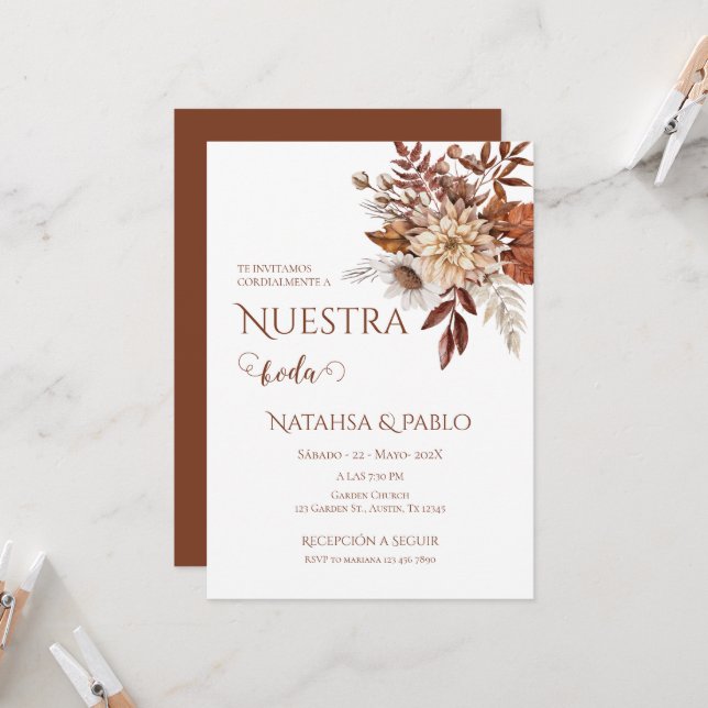 Invitation Mariage Boho espagnol (Devant/Arrière en situation)