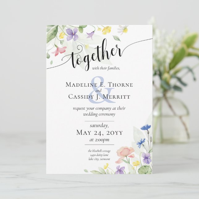 Invitation Mariage Boho Fleur sauvage simple et élégant (Debout devant)