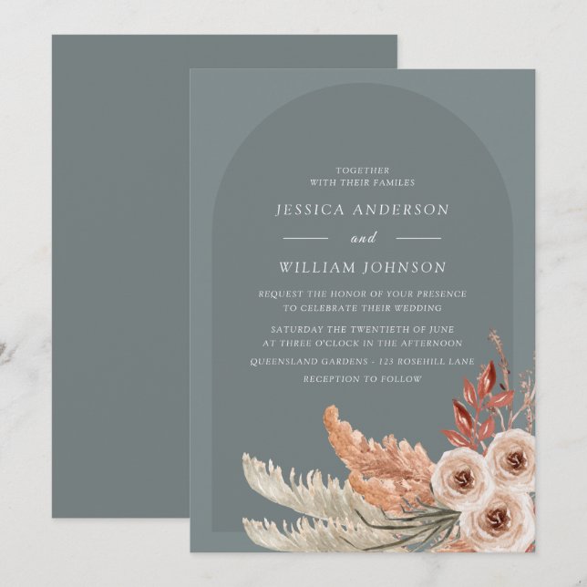 Invitation Mariage boho Floral Bohème moderne (Devant / Derrière)