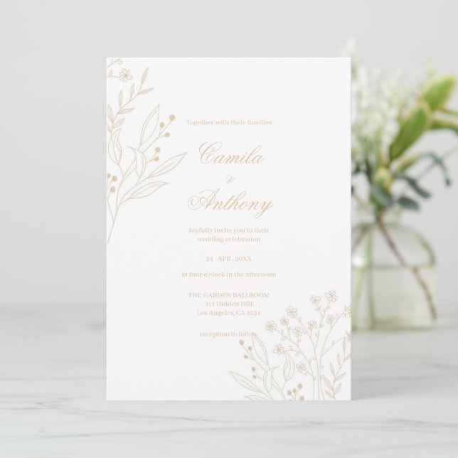 Invitation Mariage Boho Floral Corner beige (Debout devant)