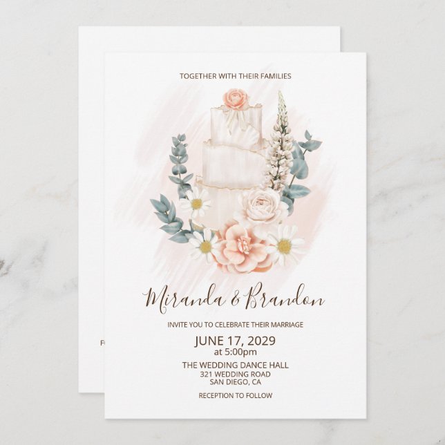 Invitation Mariage Boho floral simple (Devant / Derrière)