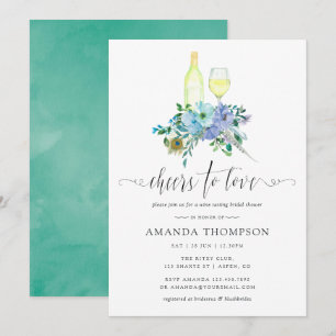 Invitation Mariage boho menthe et bleu avec dégustation de vi