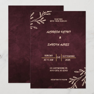 Invitation Mariage Boho moderne de la Bourgogne noire et de l