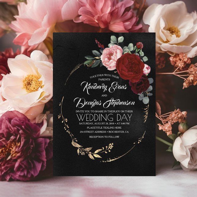Invitation Mariage Boho moderne de la Bourgogne noire et de l (Black and Red Wedding Invitations)