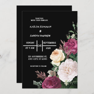 Invitation Mariage Boho moderne de la Bourgogne noire et de l