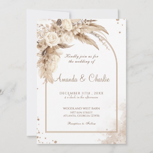 Invitation Mariage Boho Pampas Grass (Devant)