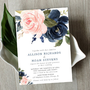 Invitation Mariage boho rose et bleu marine rose