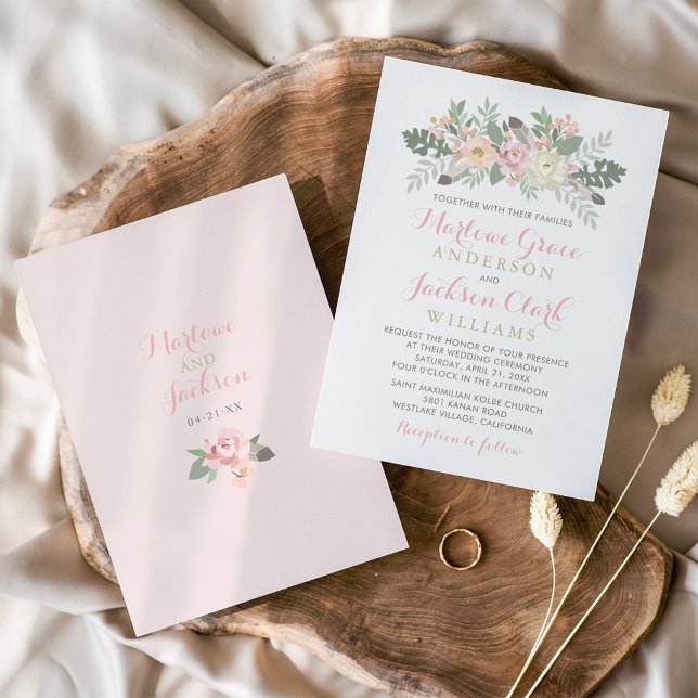 Invitation Mariage Boho rose et or floral (Créateur téléchargé)