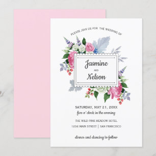 Invitation Mariage Boho Rustic Rose Lavande Blanche Fleurs